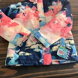 Roxy Colorful Puffer Jacket in Coral Navy and Light Blue